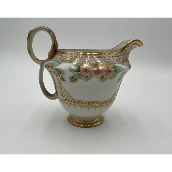 Vintage Nippon‎ Moriage Creamer and Covered Sugar Maple Leaf Gold Beaded - Picture 5 of 9